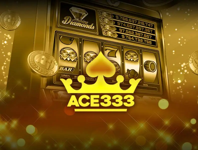 ACE333 promo art showing a gold classic slot cabinet with progressive jackpot rows behind the ACE333 crown logo