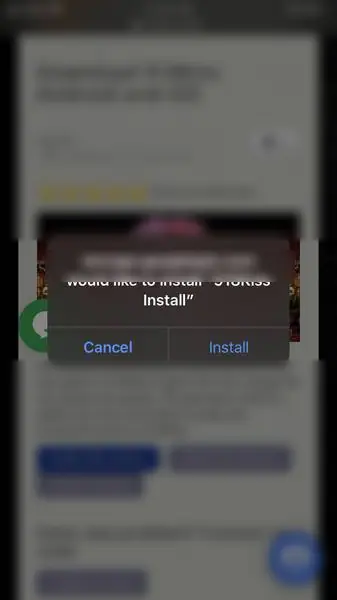 Safari dialog asking to install 918Kiss Install, with Cancel and Install buttons
