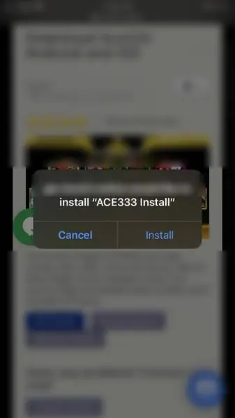 Safari dialog asking to install ACE333 Install with Cancel and Install buttons