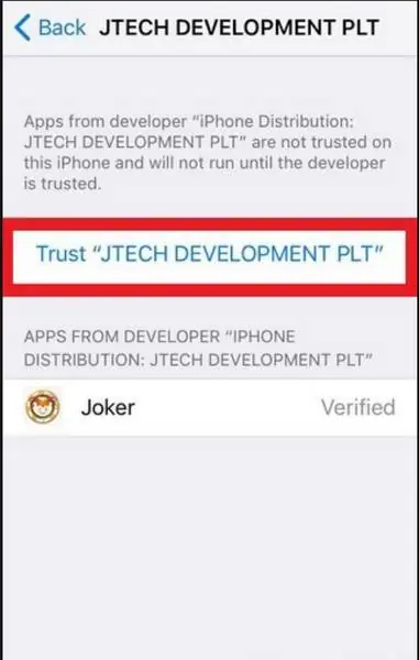Trust pop-up for the enterprise developer with the red Trust button highlighted