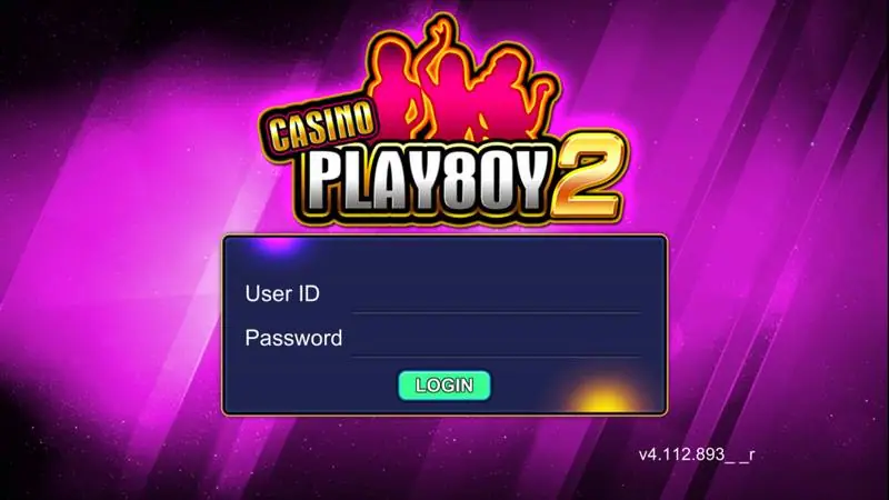 Casino Play8oy 2 login screen on a purple background with User ID and Password fields and a green Login button, version number bottom right
