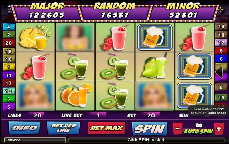 A Night Out reels showing fruit smoothie symbols and beer mug wilds on a green background