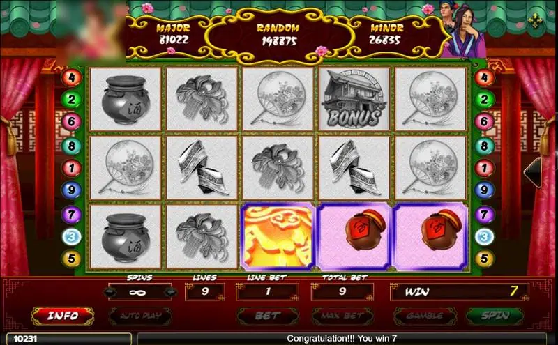 A 7-credit win with two wine jars and the wild in colour while the rest of the reels turn grey