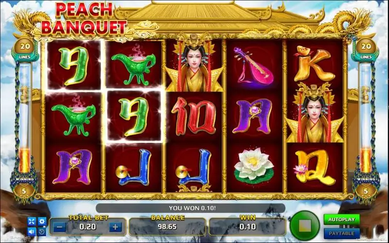 A small 0.10 win with two green 9 symbols highlighted on the first two reels