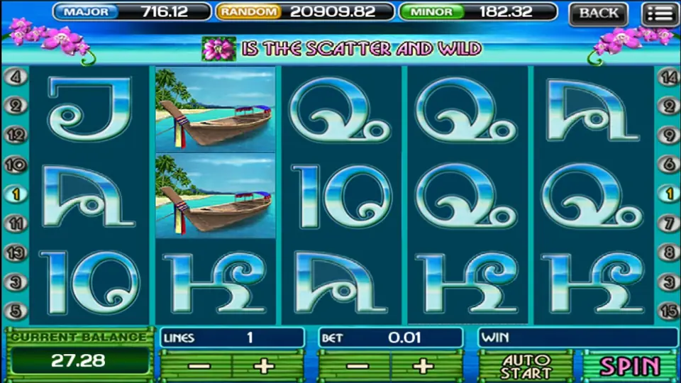 Thai Paradise on ACE333 with the message bar reading that the orchid is the scatter and wild