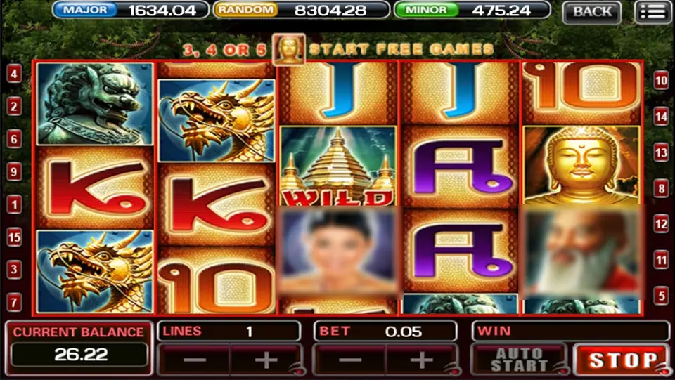 Thai Temple on ACE333 with the stupa wild on reel 3 and the banner reading 3, 4 or 5 start free games