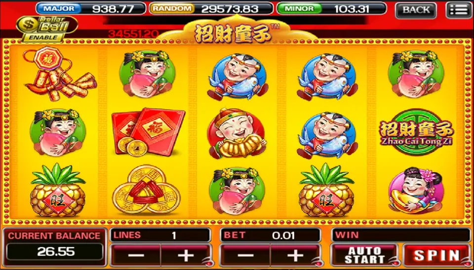 Zhao Cai Tong Zi on ACE333 with the fish boy twice on reel 4 and pineapples on reels 1 and 4
