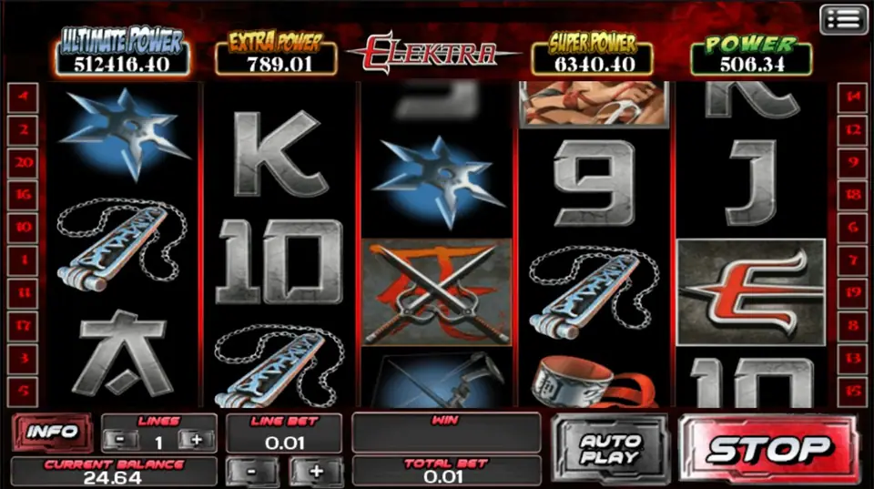 Elektra slot on ACE333 with the E logo and crossed sai on reel 5 during a spin