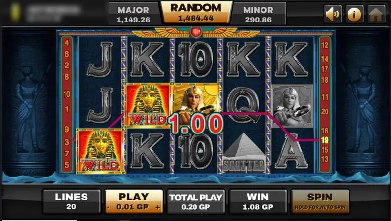 Ancient Egypt win on Joker123 with two golden mask wilds on reels 1 and 2 completing a line