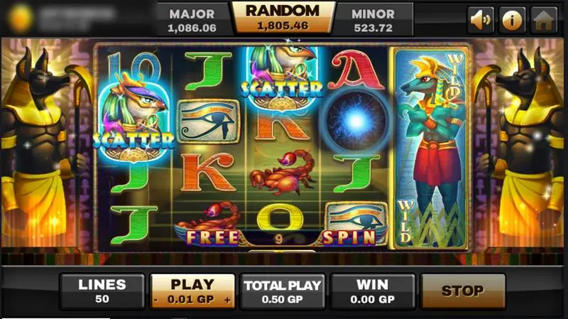 Egypt Queen free spins with an expanded Anubis wild on reel 5 and 9 free spins remaining
