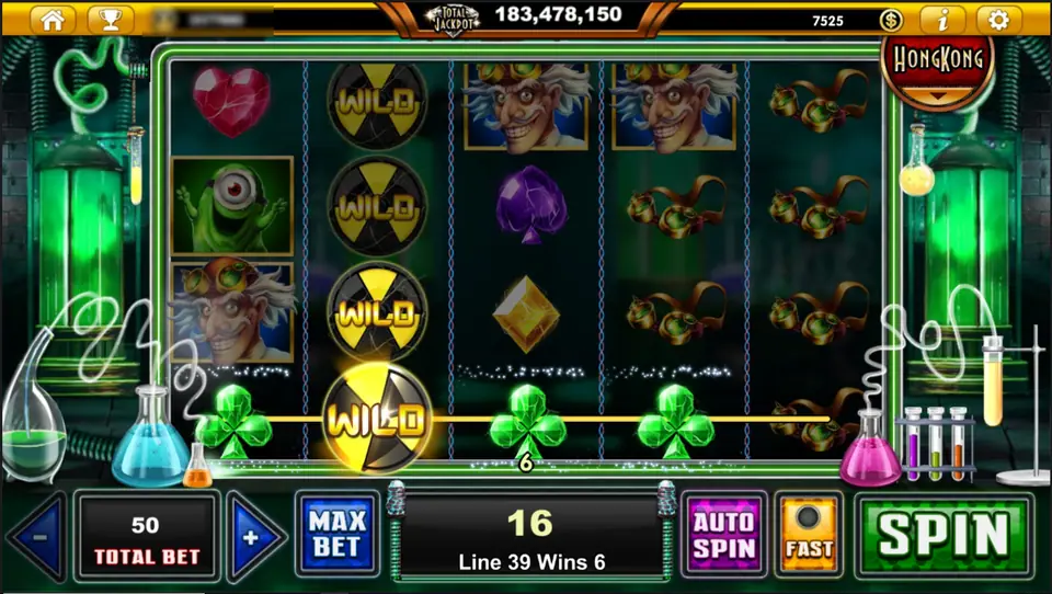 Radioactive Wild symbols stacked on the second reel helping a line of green clubs on line 39