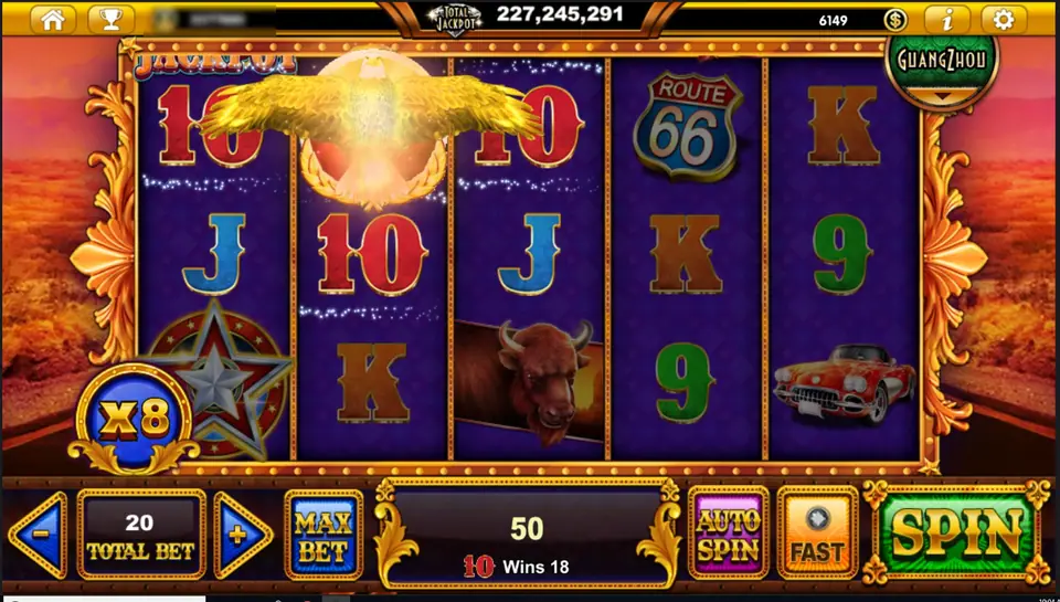 Golden eagle animation over the Dreams of American reels with the orb showing x8 and a win of 50