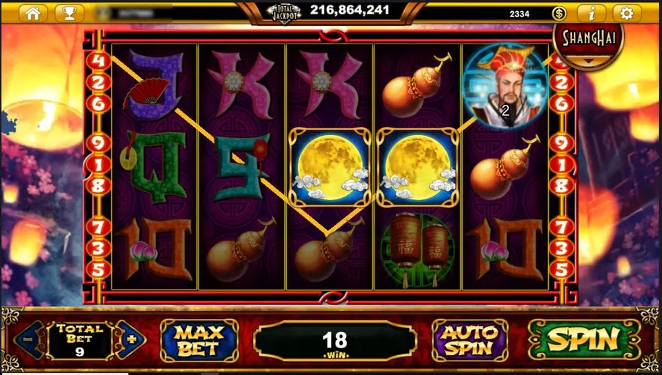 Fairy Moon Goddess win on line 2 with two full moon symbols and the red-hatted official paying 18