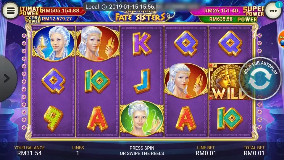 Fate Sisters on the LPE88 app with the lamp-holding sister on reel 1 and a gold wild on reel 5