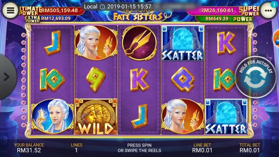 Fate Sisters on LPE88 with two blue scatters, a wild on reel 2 and two of the sisters on reels 1 and 4