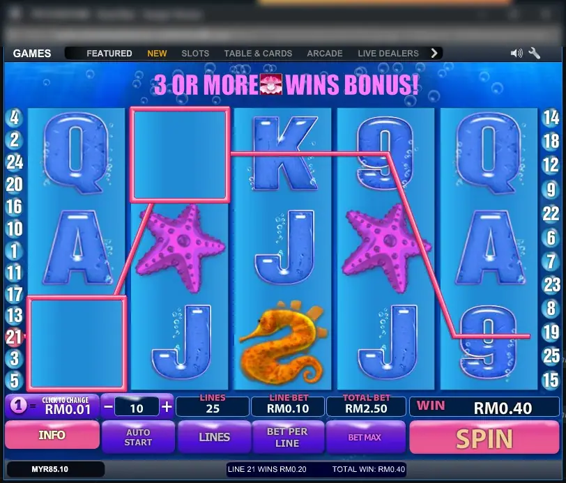 Great Blue on LPE88 with the '3 or more shells wins bonus' banner and a win on line 21