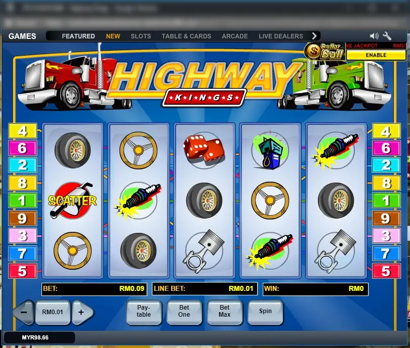 Highway Kings on LPE88 with an exhaust SCATTER on reel 1, tyres, steering wheels, spark plugs and pistons