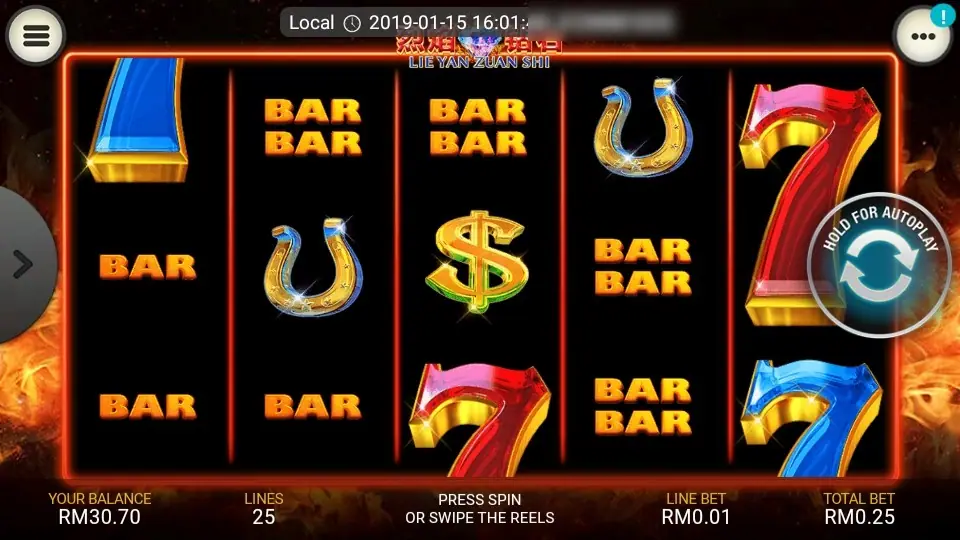 Lie Yan Zuan Shi on LPE88 with horseshoes, BAR BAR symbols and a dollar sign on reel 3