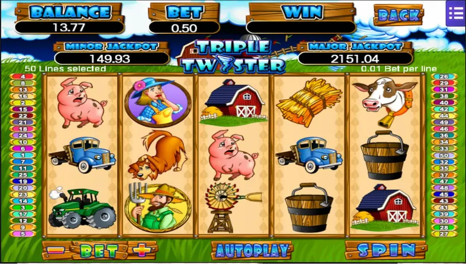 Triple Twister reels with the farmer's wife, a dog and the farmer with a pitchfork stacked down reel 2