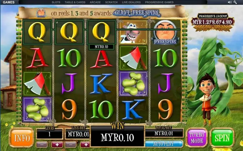 Bounty of the Beanstalk with three yellow Q symbols on the top row paying MYR0.10 on one line