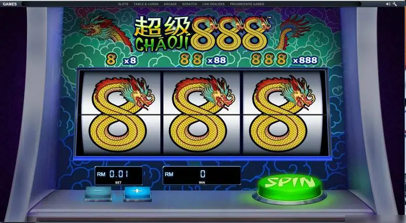 Chao Ji 888 starting position with three full dragon 8s lined up and RM0.01 bet