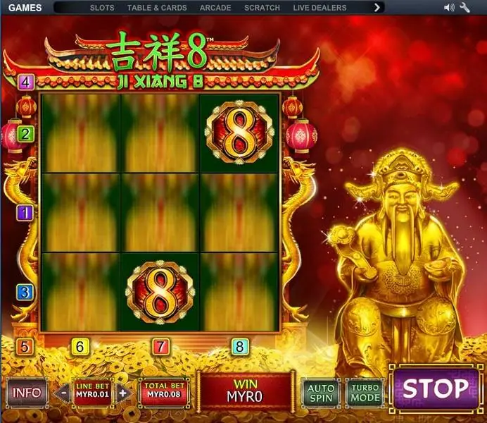 Grid Ji Xiang 8 saat berputar dengan dua emblem 8 sudah mendarat dan posisi lain masih kabur
