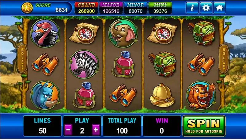 African Wildlife reels with ostrich, elephant, zebra, rhino and lion symbols, 50 lines at play 2