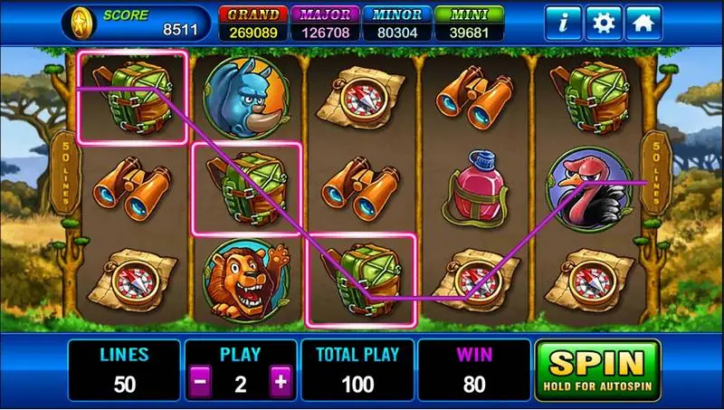 Three backpacks connected on a payline across reels one to three for a win of 80