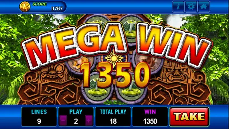 Mega Win banner showing 1350 with a Take button