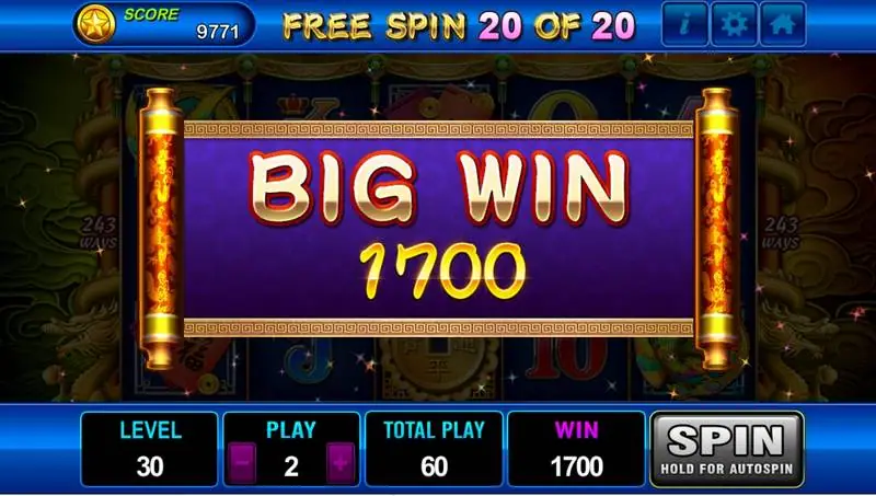 Big Win scroll showing 1700 at the end of free spin 20 of 20