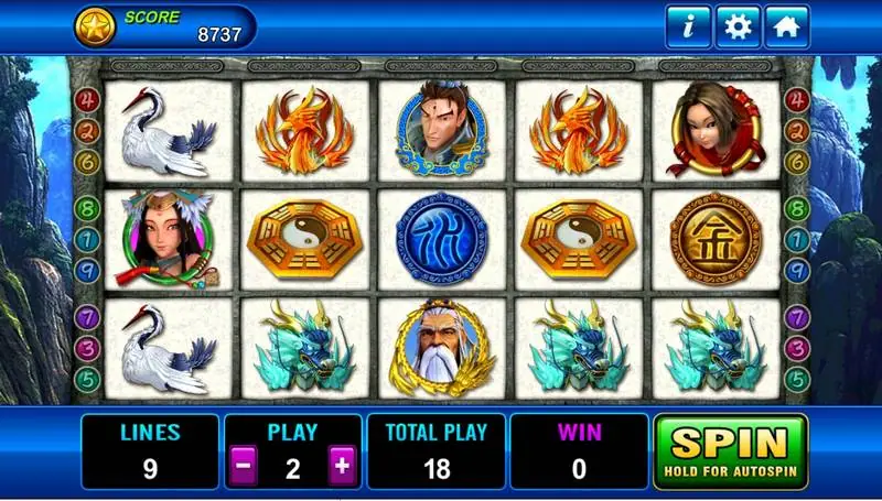 Gulungan Fong Shen dengan potret dewa, bangau, phoenix, wild bagua, simbol elemen air dan elemen emas