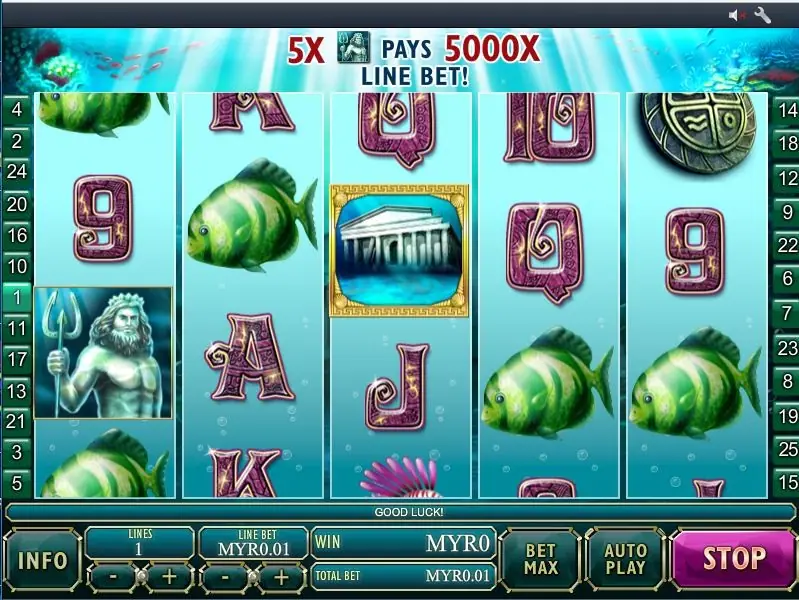 Atlantis Queen on Rollex11 mid-spin with the banner 5x sea god pays 5000x line bet