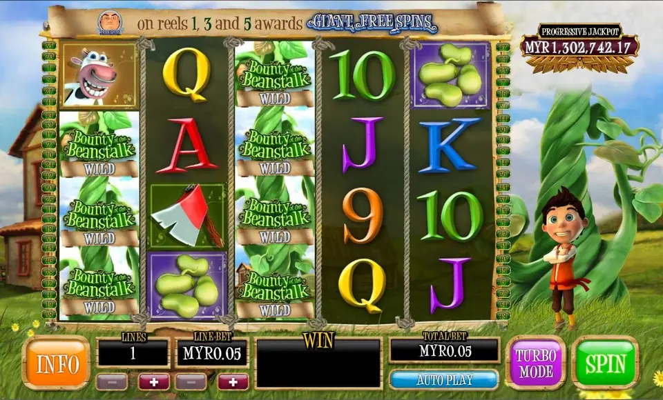 Bounty of the Beanstalk reels on Rollex11 with stacked logo wilds on reels 1 and 3