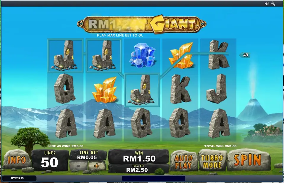 Jackpot Giant win on line 49 with two stone J symbols and an orange crystal on Rollex11