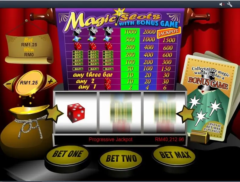 Magic Slots reels on Rollex11 spinning with a single die on reel 1 and the progressive jackpot ticker below