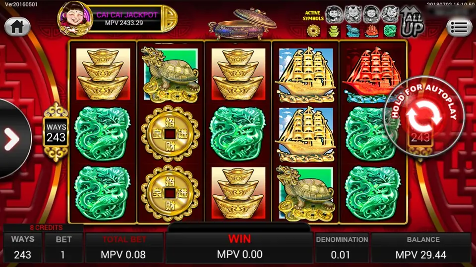168 Yi Lu 88 reels on SKY777 with gold ingots, jade dragons, turtles and sailing ships, 243 ways and an 8-credit bet