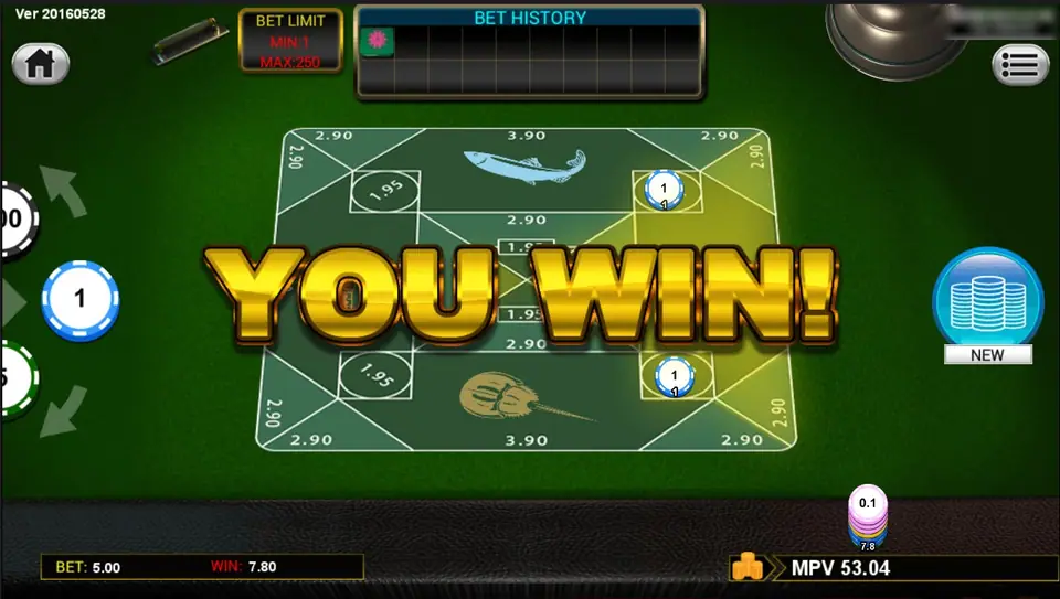 Belangkai You Win screen after a round with a 7.80 win