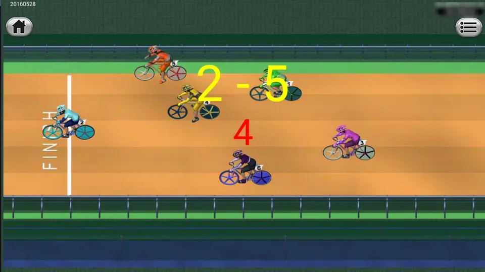 Bicycle Race finish with riders crossing the line and the result 2-5 shown